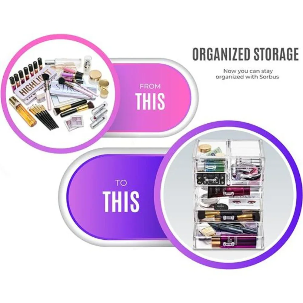Acrylic Makeup Organizer Set, 7-Drawer Vanity & Countertop Cosmetic Storage